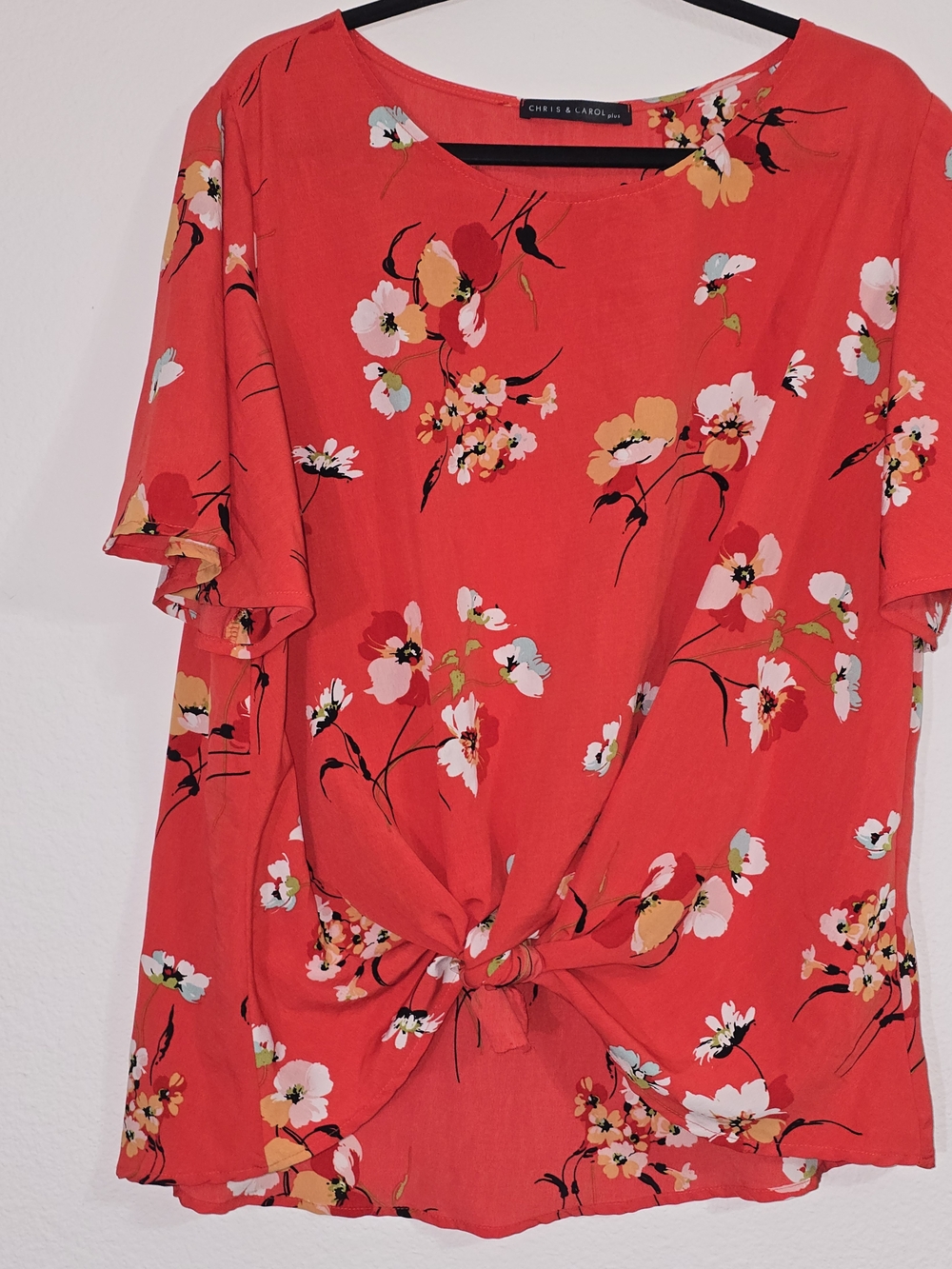 Chris & Carol Red Floral Tie-Front Blouse
